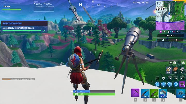 Drugi teleskop znajduje się niedaleko Szemranych Szybów, a dokładnie na północnym wzgórzu - Zatańcz przy różnych teleskopach | Wyzwanie sezonu 10 Fortnite - Fortnite: Battle Royale - poradnik do gry