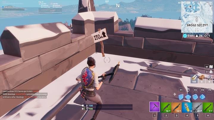 Trzeci znak (170m) znajduje się na szczycie zamku w Srogim Szczycie - Wyzwanie - Odwiedź 5 najwyższych miejsc w Fortnite BR - Fortnite: Battle Royale - poradnik do gry