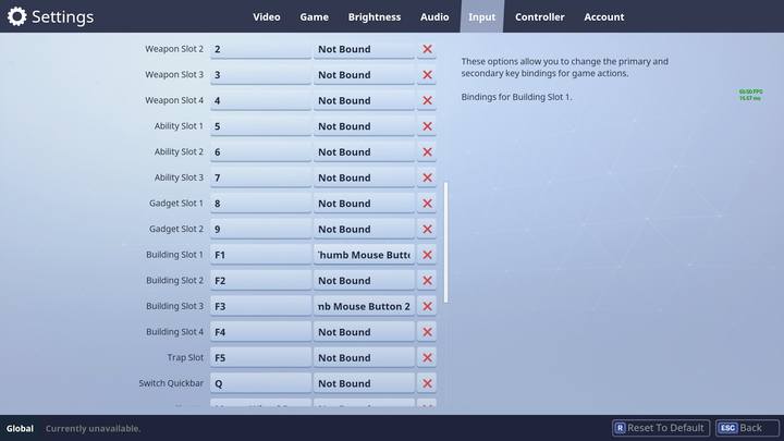 W opcjach znajdziesz sterowanie. Building slot 1 to ściana, a 3 to schody. - Budowanie dla zaawansowanych w Fortnite Battle Royale - Fortnite: Battle Royale - poradnik do gry
