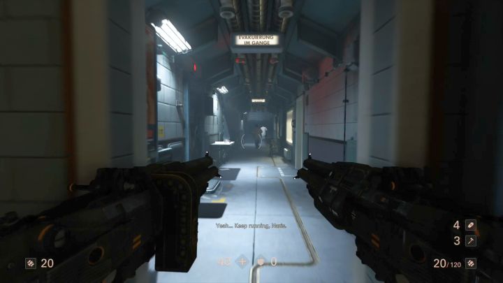 Wrogowie ułatwią ci zadanie, odwracając się do twojej postaci plecami. - Winda i hangar | Roswell | Solucja Wolfenstein II: The New Colossus - Wolfenstein II: The New Colossus - poradnik do gry