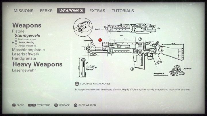Ekran ulepszania broni. - Jak ulepszać broń? | Wolfenstein II - Wolfenstein II: The New Colossus - poradnik do gry