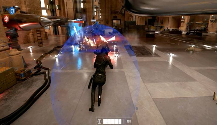 Iden może użyć osłony, podobnie jak Specjalista; nie chroni ona jednak przed atakami mieczem - Star Wars Battlefront 2: Bohaterowie - Star Wars Battlefront 2 - poradnik do gry