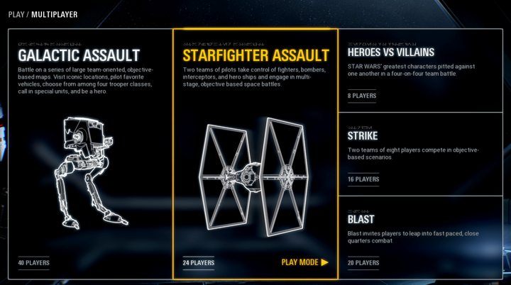 Dostępnych jest 6 trybów gry, z czego tryb Arcade uruchamiasz jako sesję treningową w głównym menu - Star Wars Battlefront 2: Tryby gry - porównanie, opis - Star Wars Battlefront 2 - poradnik do gry