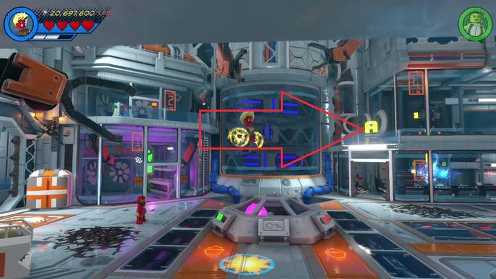 Piąty znajduje się w drugiej części pomieszczenia, w pokazanym na obrazku miejscu - Sekrety Misja 11 - Powrót do przyszłości | LEGO Marvel Super Heroes 2 - LEGO Marvel Super Heroes 2 - poradnik do gry