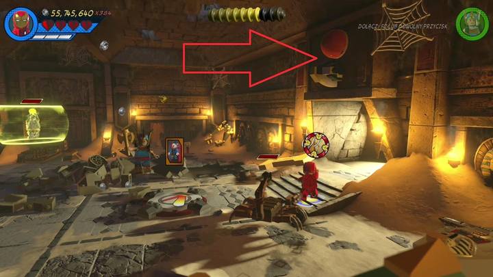 Podejdź na prawą stronę i zniszcz widoczny na obrazku powyżej, czerwony obiekt - Sekrety Misja 17 - Chyba widziałem kotecka | LEGO Marvel Super Heroes 2 - LEGO Marvel Super Heroes 2 - poradnik do gry