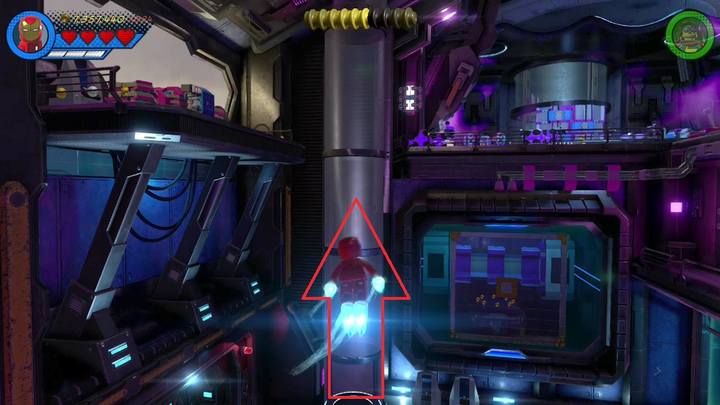 Po zebraniu trzeciego minizestawu zeskocz na ziemię i wejdź do pokazanej rury/szybu windowego - Sekrety Misja 20 - Poza czasem | LEGO Marvel Super Heroes 2 - LEGO Marvel Super Heroes 2 - poradnik do gry