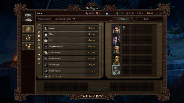 W porcie możesz kupić nie tylko statki, ale też wyposażenie do okrętów. - Pillars of Eternity 2: Podróżowanie statkiem - Pillars of Eternity 2 Deadfire - poradnik do gry