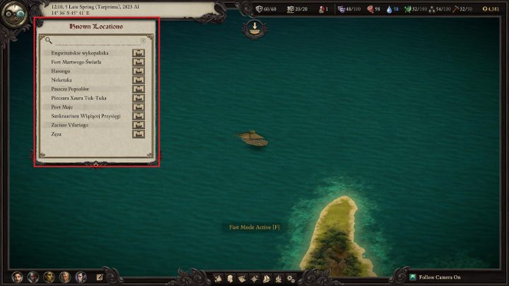 Powyższa lista pozwala obrać kurs do znanych miejsc. - Pillars of Eternity 2: Eksploracja i interakcja z otoczeniem - Pillars of Eternity 2 Deadfire - poradnik do gry