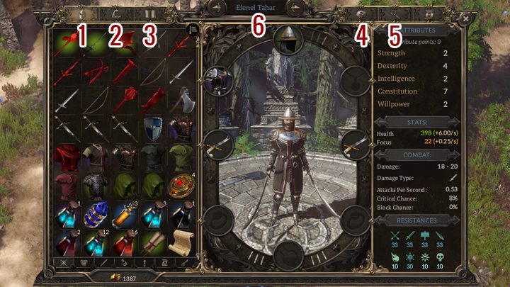 W oknie zarządzanie drużyną znajdziesz RPGowe elementy gry, są to - Interfejs w Spellforce 3 - SpellForce 3 - poradnik do gry