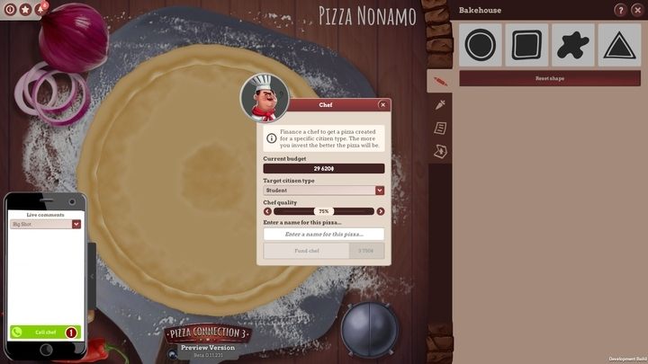 W celu stworzenia odpowiedniego przepisu możemy jednorazowo zatrudnić szefa kuchni - Pierwsza restauracja | Opis przejścia Pizza Connection 3 - Pizza Connection 3 - poradnik do gry