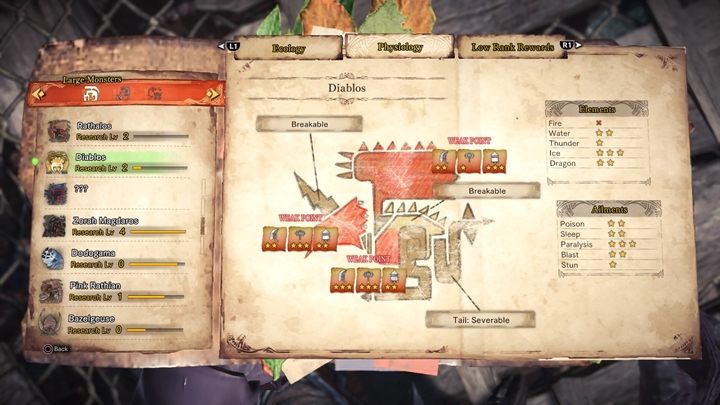 Jeśli chodzi o podatności tego stworzenia to czułym punktem jest - Diablos - taktyka, odporność, słabe strony | Monster Hunter World - Monster Hunter World - poradnik do gry