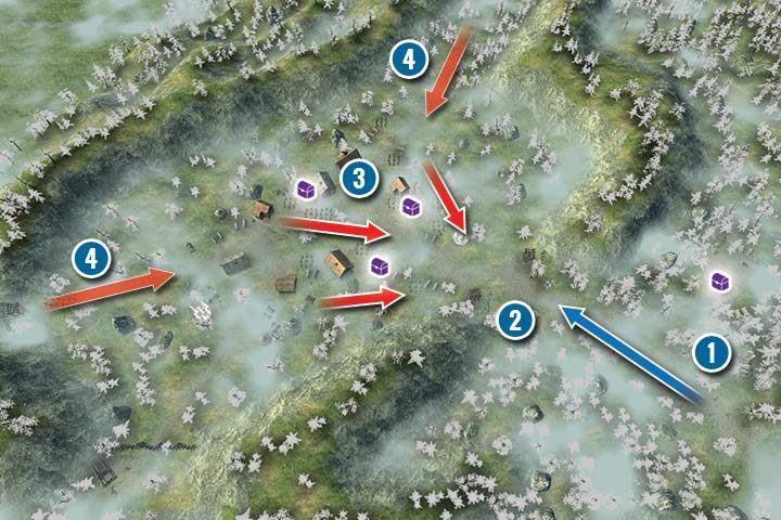 Misję rozpoczynasz z małym oddziałem, złożonym z kilku jednostek i bohaterów (1) - Misja 12 - Passing the Village | Kampania Elfów w Hex Commander - Hex Commander - poradnik do gry