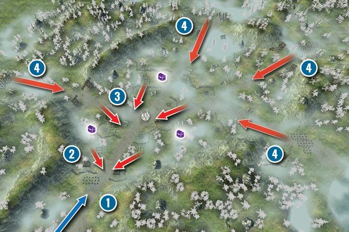 Misję rozpoczynasz w południowej części mapy (1) - Misja 13 - Crossing the Blockade | Kampania Elfów w Hex Commander - Hex Commander - poradnik do gry