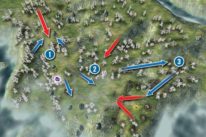 Misję rozpoczynasz z małym oddziałem złożonym z bohaterów i Niedźwiedzi (1) - Misja 9 - Zablokowany trakt | Kampania Elfów w Hex Commander - Hex Commander - poradnik do gry