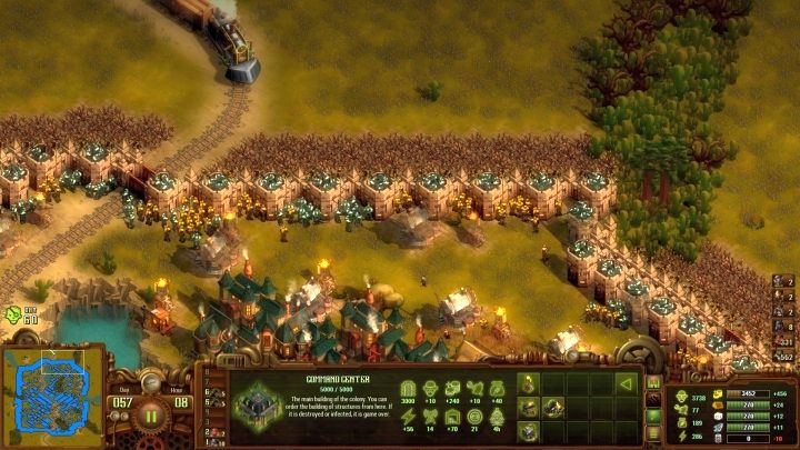 Dwurzędowy mur, trochę Zasieków i okazjonalne działka Osa bez problemu zatrzymają atak wrogów. - Oaza (The Oasis) | Solucja They Are Billions - They Are Billions - Poradnik Do Gry