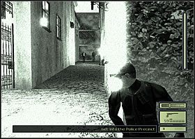 Gdy nasz strażnik będzie wracał, musisz poczekać aż drugi, patrolujący długą i oświetloną uliczkę podejdzie dalej - Etap 2 (3) | Police Station | Tom Clancys Splinter Cell - Tom Clancys Splinter Cell - poradnik do gry