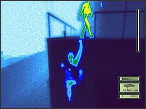 Uważając na strażników: znanego Ci już na górze i nie znanego w zaułku na lewo od drabiny, podejdź do nagabującego kolegów pasożyta i chwyć go za szyje - Etap 3 (4) | CIA HQ | Tom Clancys Splinter Cell - Tom Clancys Splinter Cell - poradnik do gry