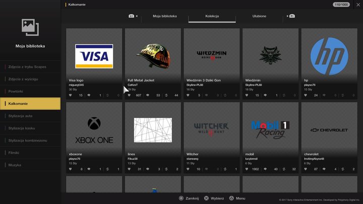 W naklejkach tworzonych przez społeczność znajdziemy wzory i nawiązania do popkultury oraz loga znanych firm. - Własne malowanie samochodu w Gran Turismo Sport - Gran Turismo Sport - poradnik do gry