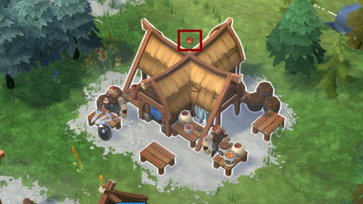 Ikona znajdująca się nad składem handlowym informuje o dostępnym szlaku handlowym. - Northgard - Finanse | Mechanika gry - Northgard - poradnik do gry