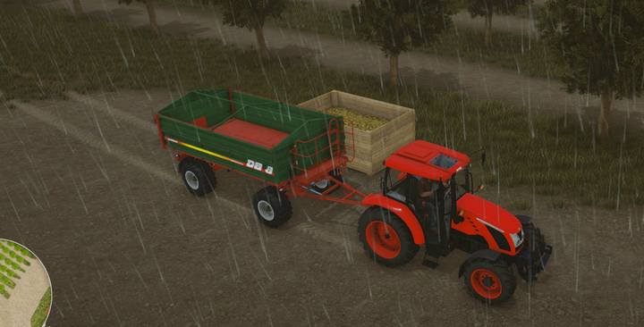 Zatrzymaj się przy pełnym owoców pojemniku i rozpocznij załadunek, możesz skorzystać z dowolnej przyczepy - Sad w Pure Farming 2018 - Pure Farming 2018 - poradnik do gry