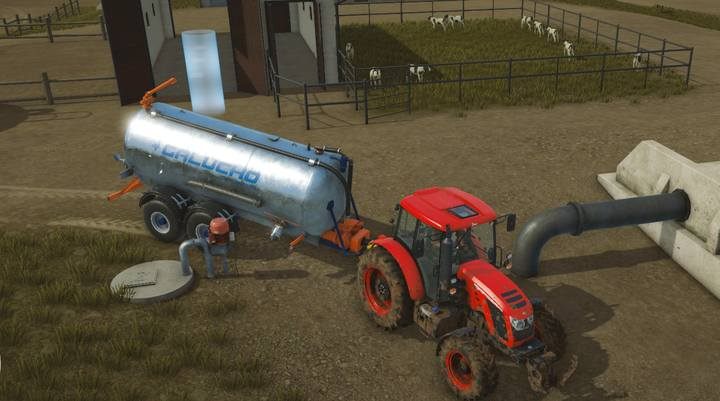 Gnojowicę nabierzesz ze zbiornika w ziemi - Hodowla bydła i trzody w Pure Farming 2018 - Pure Farming 2018 - poradnik do gry