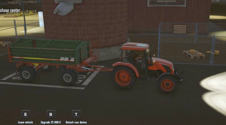 Po opróżnieniu przyczepy ponownie ją załaduj, ustawiając się między malowanymi pasami na asfalcie za spichlerzem - Pierwsze prace polowe, solucja Pure Farming 2018 - Pure Farming 2018 - poradnik do gry