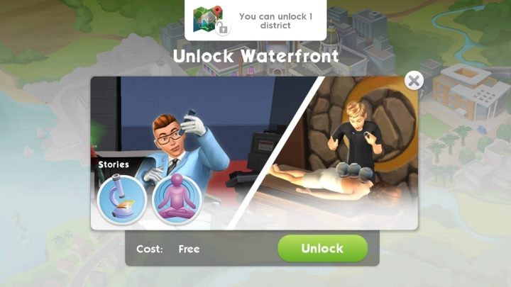 Odblokowanie nabrzeża jest darmowe - Nabrzeże i kariera naukowca w centrum naukowym - The Sims Mobile - poradnik do gry