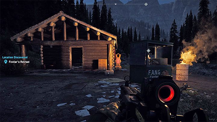Chatka Fowlera (Fowlers Retreat) znajduje się w południowej części regionu Góry Whitetail, niedaleko zatoki Widows Creek - Misje poboczne | Góry Whitetail | Solucja Far Cry 5 - Far Cry 5 - poradnik do gry