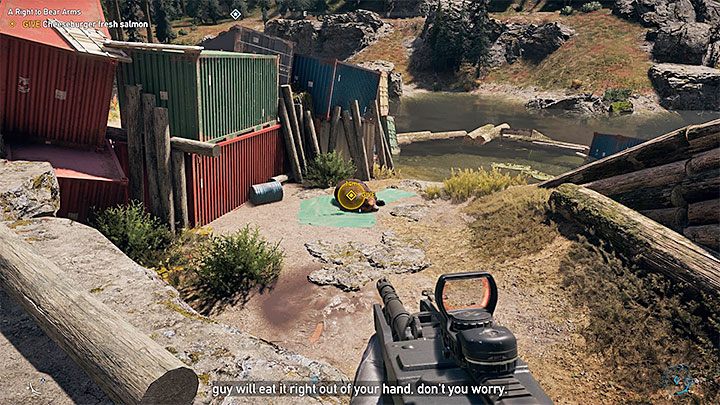 Dopiero ze złowioną rybą rozpocznij podróż do składowiska Linero Building Supplies - Osobisty miś bojowy (nowy towarzysz Cheeseburger) | Góry Whitetail | Far Cry 5 - Far Cry 5 - poradnik do gry