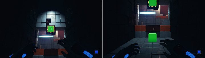 Nakieruj kursorem na zieloną kostkę po wysuń ją odpowiednim przyciskiem - Chapter 3 - House of Leaves - Solucja Q.U.B.E. 2 - Q.U.B.E. 2 - poradnik do gry