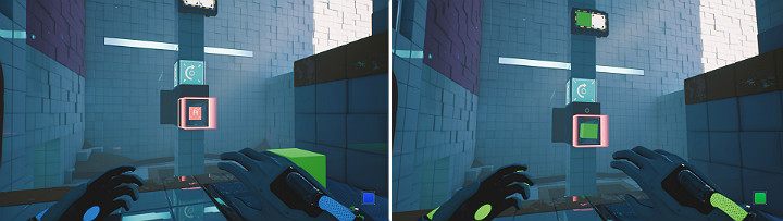 Zamień biegun magnesu na czerwony, a następnie stwórz na górnym panelu zieloną kostkę - Chapter 7 - The Edge - Solucja Q.U.B.E. 2 - Q.U.B.E. 2 - poradnik do gry