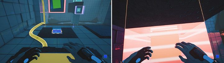 Stań na dużym przycisku i stwórz niebieską kostkę w panelu znajdującym się na podłodze - Chapter 7 - The Edge - Solucja Q.U.B.E. 2 - Q.U.B.E. 2 - poradnik do gry