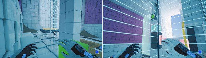 Po wylądowaniu na balkonie przejdź na duży przycisk, a następnie obróć głowicę w lewą stronę - Chapter 7 - The Edge - Solucja Q.U.B.E. 2 - Q.U.B.E. 2 - poradnik do gry