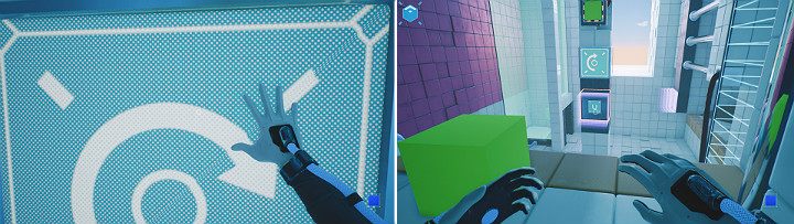 Gdy znajdziesz się na odpowiedniej wysokości, aktywuj panel, aby obrócić głowicę w lewą stronę - Chapter 7 - The Edge - Solucja Q.U.B.E. 2 - Q.U.B.E. 2 - poradnik do gry