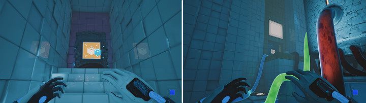 Aktywuj komputer, wróć do pomieszczenia z reaktorem, a następnie przejdź do górnych drzwi widocznych na drugim obrazku - Chapter 7 - The Edge - Solucja Q.U.B.E. 2 - Q.U.B.E. 2 - poradnik do gry