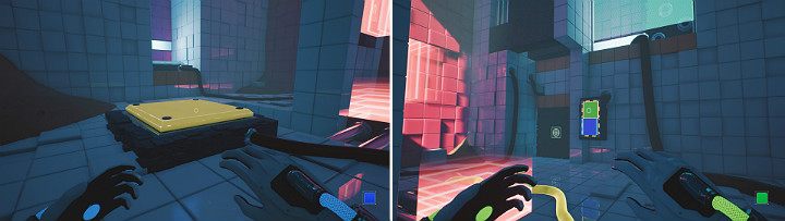 Stań na dużym przycisku i poczekaj, aż suwnica przesunie magnes w Twoją stronę - Chapter 7 - The Edge - Solucja Q.U.B.E. 2 - Q.U.B.E. 2 - poradnik do gry