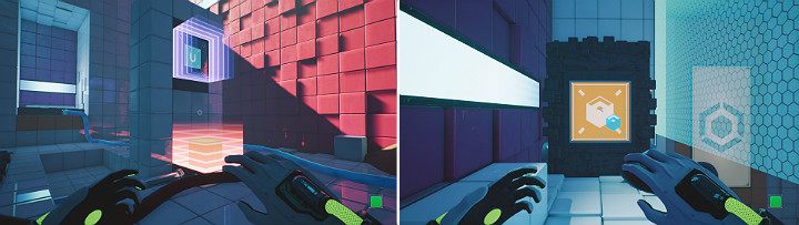 Gdy suwnica dojedzie do końca, upewnij się, że górny magnes ma biegun niebieski po czym wskocz na zieloną kostkę i zmień biegun dolnego magnesu na niebieski - Chapter 7 - The Edge - Solucja Q.U.B.E. 2 - Q.U.B.E. 2 - poradnik do gry