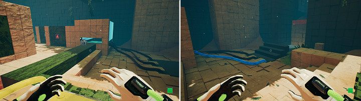 Gdy kula wtoczy się na zieloną część rampy, wejdź na duży przycisk, aby podnieść ją do góry - Chapter 9 - Memories of God - Solucja Q.U.B.E. 2 - Q.U.B.E. 2 - poradnik do gry