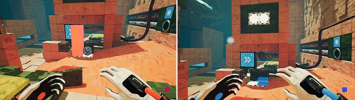 Po raz kolejny stwórz pomarańczową kostkę na dolny panelu, ale tym razem z lewej strony i wysuń kulę z panelu ściennego - Chapter 9 - Memories of God - Solucja Q.U.B.E. 2 - Q.U.B.E. 2 - poradnik do gry