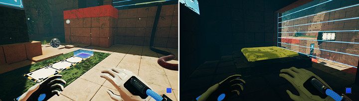 Stwórz na dolnym panelu niebieską kostkę i wskocz na podwyższenie, po czym aktywuj duży przycisk - Chapter 9 - Memories of God - Solucja Q.U.B.E. 2 - Q.U.B.E. 2 - poradnik do gry