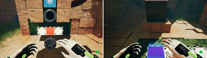 Zejdź na dół i stań na zielonej kostce po czym odwróć się w stronę ściany i wysuń pomarańczową - Chapter 9 - Memories of God - Solucja Q.U.B.E. 2 - Q.U.B.E. 2 - poradnik do gry