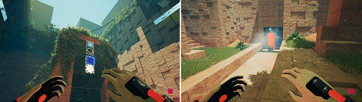 Odwróć się w stronę panelu ściennego i stwórz kulę, która zostanie wyrzucona do przodu i zatrzyma się przy pomarańczowej kostce - Chapter 9 - Memories of God - Solucja Q.U.B.E. 2 - Q.U.B.E. 2 - poradnik do gry