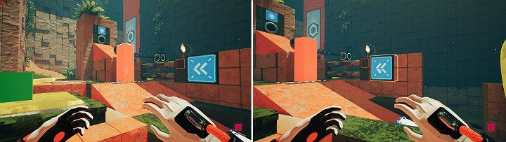 Na dolnym panelu stwórz pomarańczową kostkę, a następnie wysuń z otworu kulę - Chapter 9 - Memories of God - Solucja Q.U.B.E. 2 - Q.U.B.E. 2 - poradnik do gry