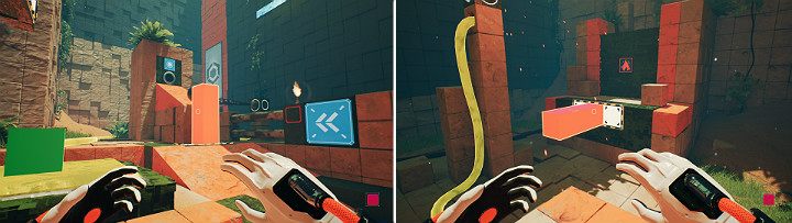 Po raz kolejny aktywuj wyciek ropy, stwórz pomarańczową kostkę i wysuń kulę - Chapter 9 - Memories of God - Solucja Q.U.B.E. 2 - Q.U.B.E. 2 - poradnik do gry