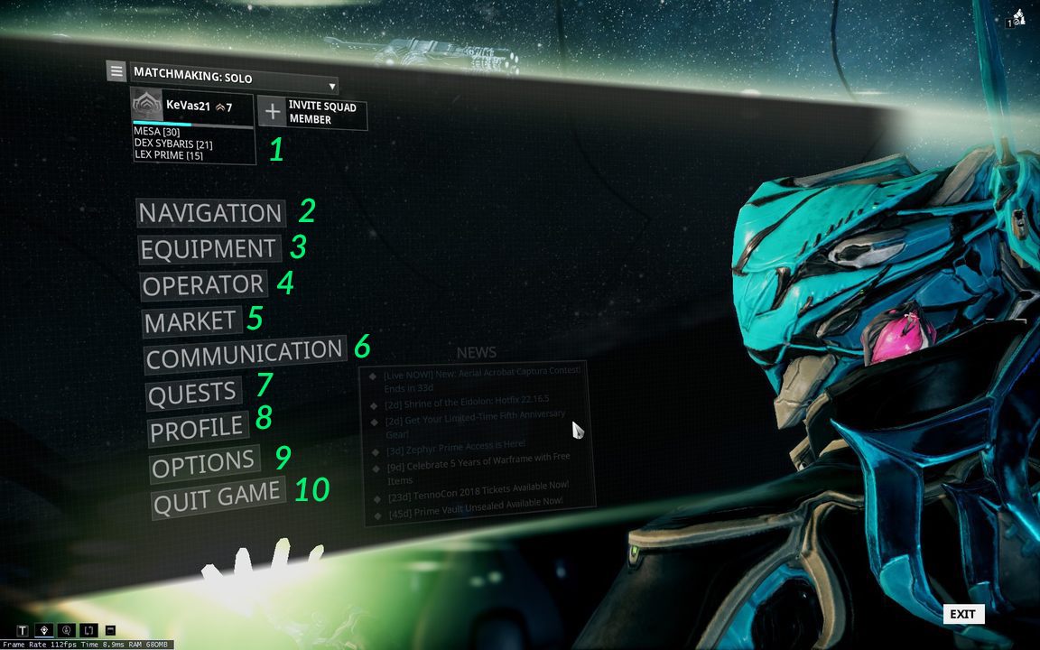 W tej sekcji dowiesz się, w jaki sposób poruszać się po menu głównym w Warframe w poszukiwaniu kluczowych zagadnień - gdzie znaleźć mapę gwiezdną, dobrać wyposażenie, przejrzeć kodeks oraz zadania - Warframe - Interfejs (menu główne) | Podstawy - Warframe - poradnik do gry