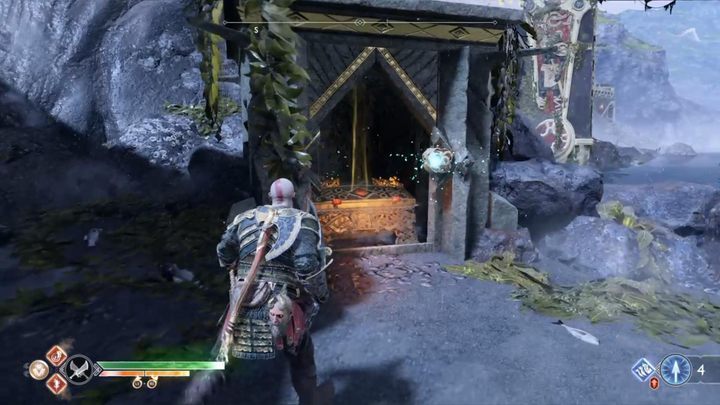 Komentarz: Aby do niej dotrzeć, musisz użyć Wiatrów Hel i przetransportować je, aż do bramy, za którą znajdziesz skrzynie - God Of War: Krucze Klify - lista sekretów i znajdziek - God Of War - poradnik do gry