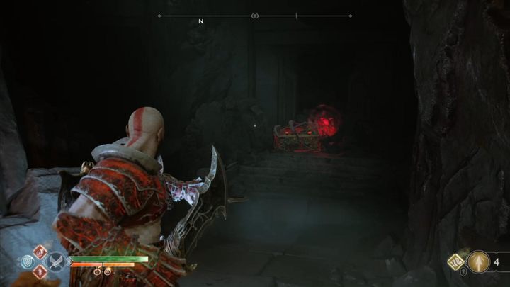 Skrzynię znajdziesz w ciemnym kącie, po prawej stronie. - God Of War: Góra - wszystkie sekrety i znajdźki, lista - God Of War - poradnik do gry