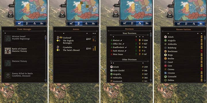 Prawy górny róg posiada minimapę oraz kilka przydatnych funkcji - Interfejs gry Total War Saga Thrones of Britannia - Total War Saga Thrones of Britannia - poradnik do gry