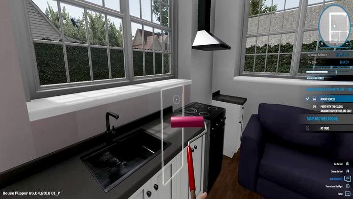 Łatwo jest przypadkiem pominąć fragmenty pod oknami, gdy są przysłonięte meblami - Zlecenie Amanda Jonson, solucja, House Flipper - House Flipper - poradnik do gry