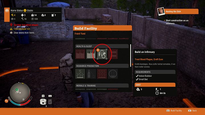 Po zdeponowaniu materiałów budowlanych możesz przejść do budowy Infirmary - Healing the Sick | Solucja | State of Decay 2 - State of Decay 2 - poradnik do gry